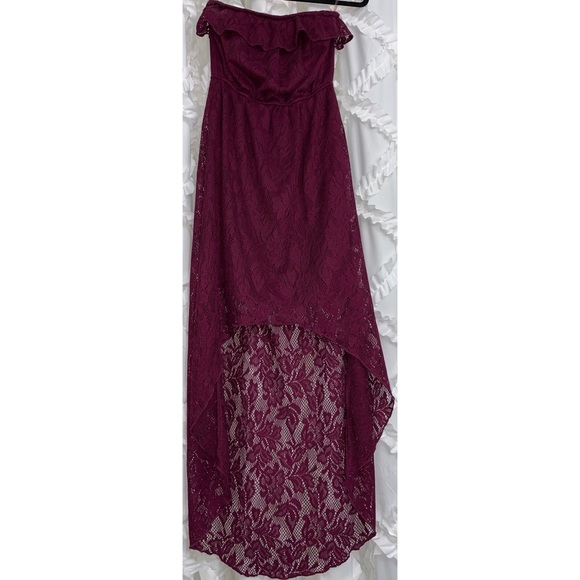 Trixxi Plum Lace High Low Strapless Dress - Picture 1 of 4